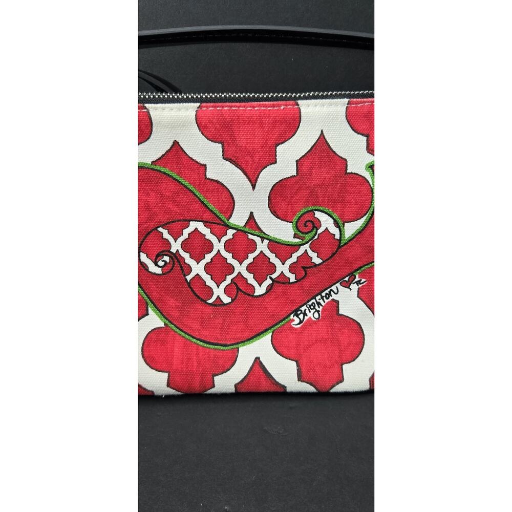 Brighton “Love Dove” Crossbody Pouch Merry & Bright Art Red Black Zip‎ Tassel - Picture 9 of 13